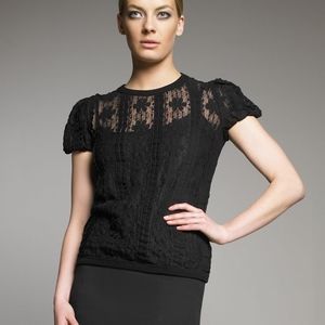 RED Valentino Black Lace Puff Sleeve Top